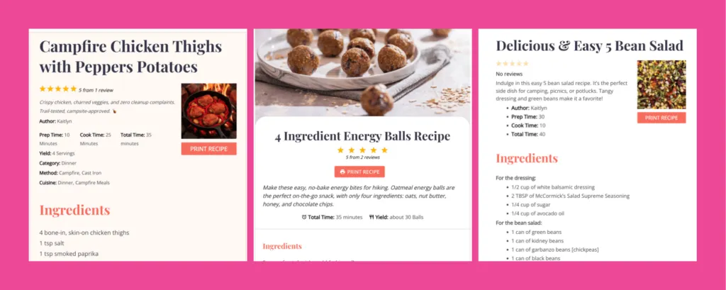 A graphic showing Tasty Recipes' 3 recipe card templates that come with Tasty Recipes lite