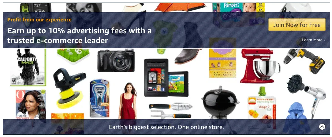 Screenshot of landing page for Amazon Associates program