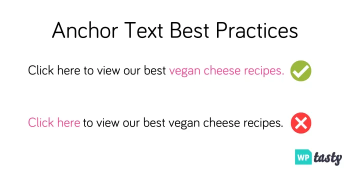 An image showing how to write your anchor text for your WordPress internal links.