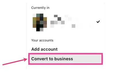 A screenshot showing how to convert from a personal Pinterest account to a business account.