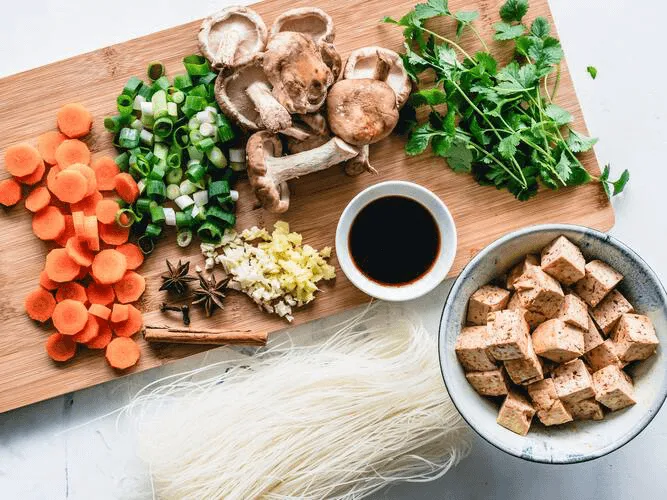 Cut ingredients on a cutting board