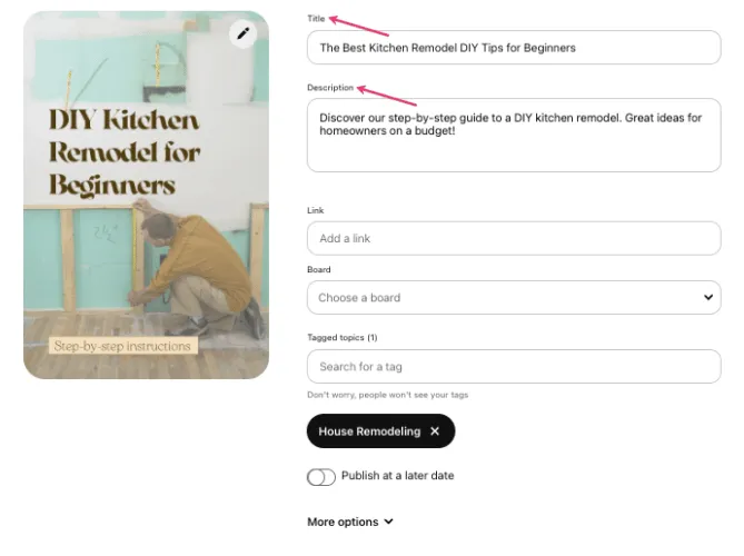 Pinterest titles and descriptions are important for better SEO on Pinterest.