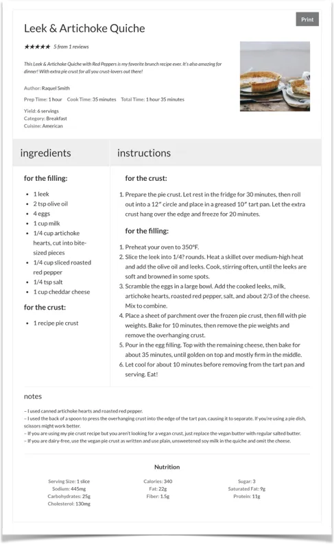 Tasty Recipes Modern Compact Recipe Card Example