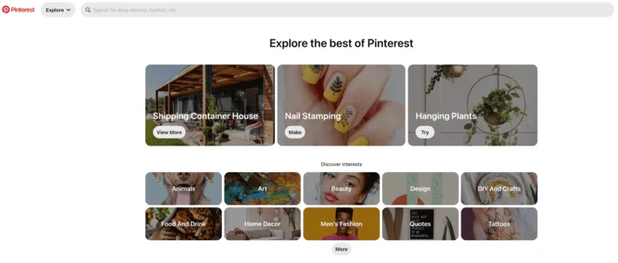 screenshot of Pinterest