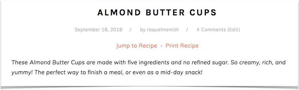 Tasty Recipes quick links on a page