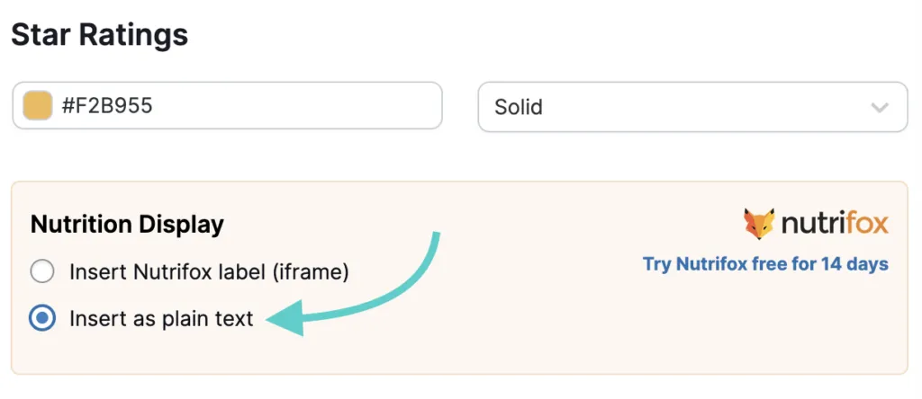 Tasty Recipes Settings - Insert as Plain Text