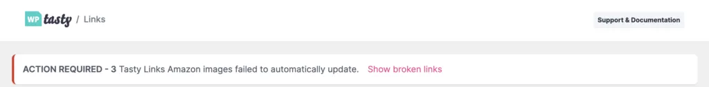 Amazon links failed to update dashboard notice