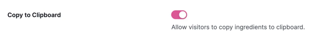 Tasty Recipes Settings - Copy to Clipboard