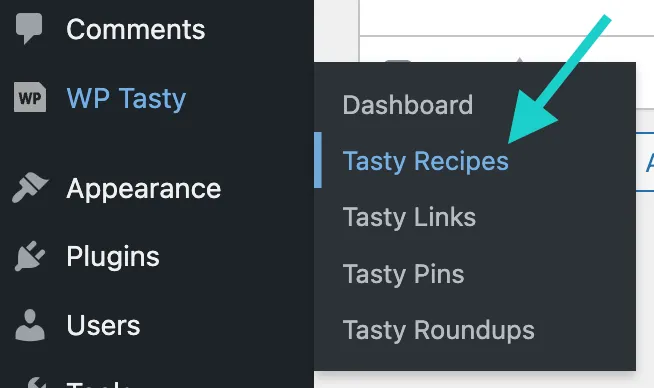 Select Tasy Recipes from WP Tasty Dropdown