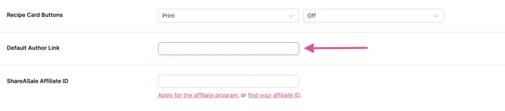 Tasty Recipes Settings - Default Author Link