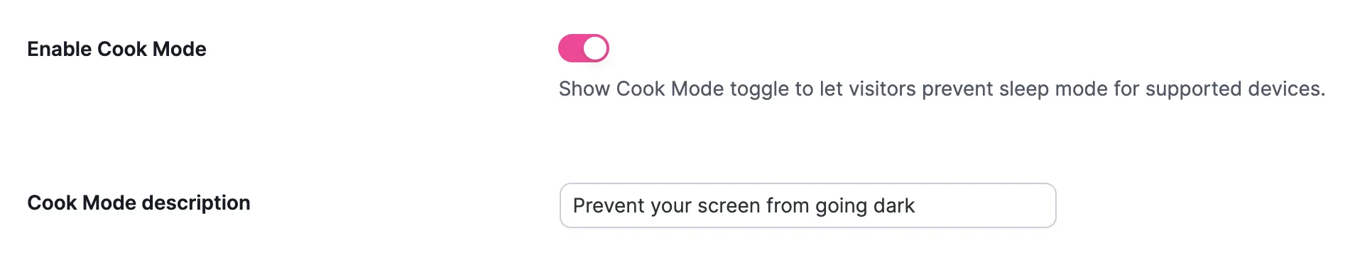 Cook Mode setting