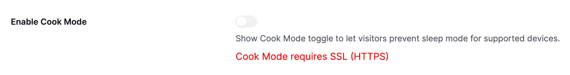 Cook Mode requires SSL (HTTPS) warning