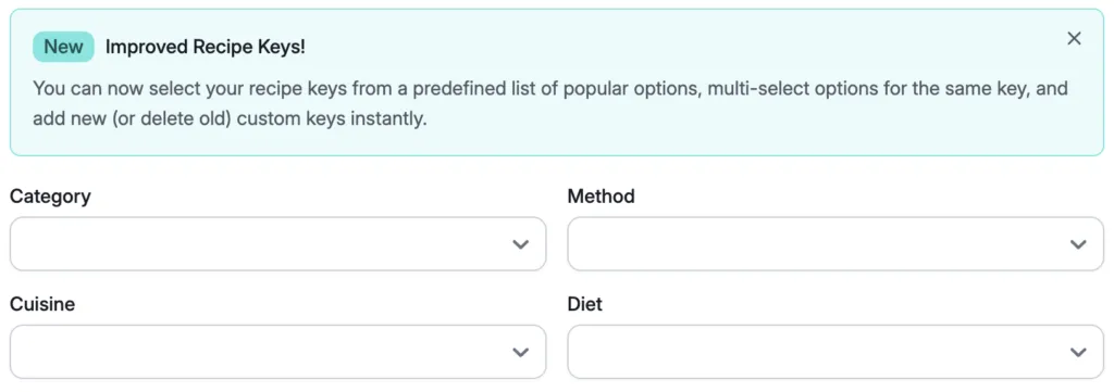 Four Recipe Taxonomy Categories in Recipe Card