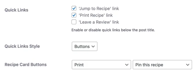 A screenshot showing Tasty Recipes print button settings.