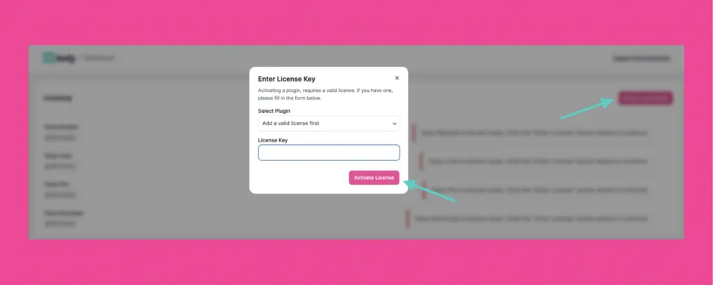 A graphic showing where to add your Tasty Recipes license key and activate your plugin license