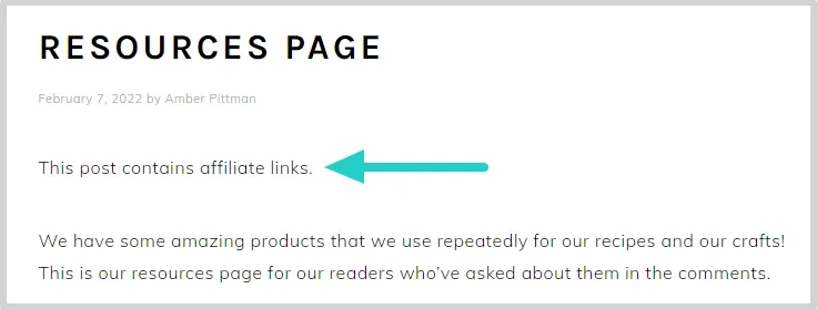 Example amazon affiliate disclosure on a page