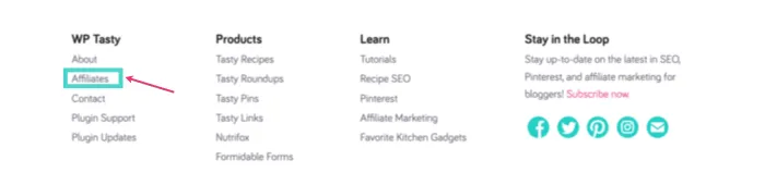 A screen shot of WP Tasty's affiliate link on our page.