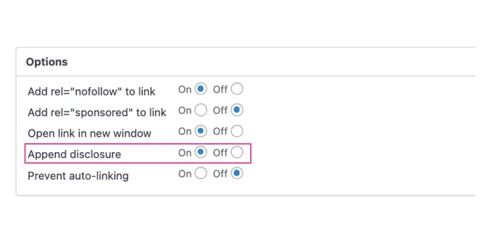 Tasty links append disclosure - on
