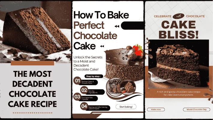 A trio of visually engaging Pinterest pins showcasing chocolate cake recipes, perfect examples of fresh pins on Pinterest.