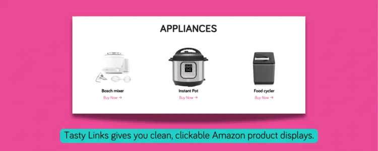 Tasty Links featured link block for Amazon affiliate products (appliances)