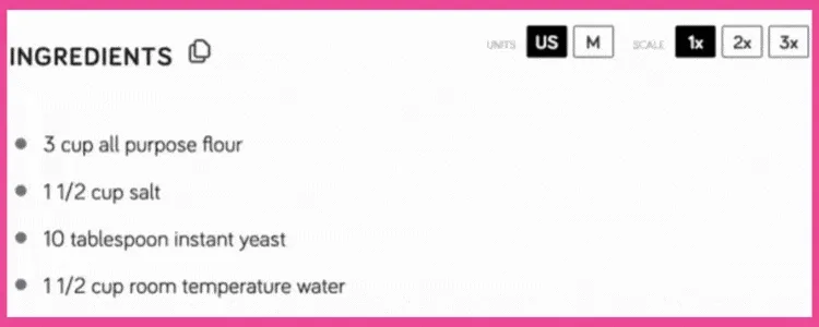 A gif showing how to convert ingredients from metric to US and vice versa in a Tasty Recipes recipe card