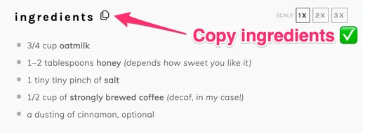 copy ingredients in recipe card