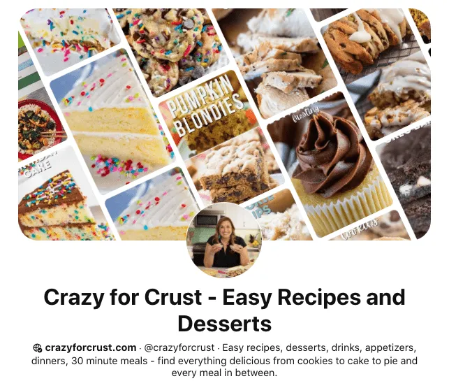 An example of how Crazy for Crust uses Pinterest keywords in their profile