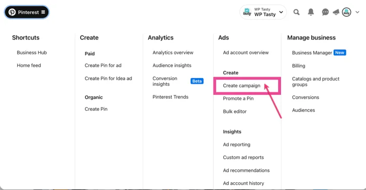 Create campaign on Pinterest