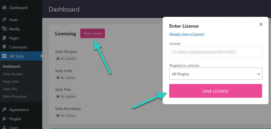 WP Tasty dashboard