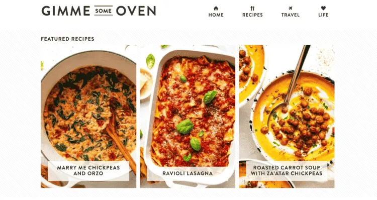A screenshot of Gimme Some Oven's homepage banner header