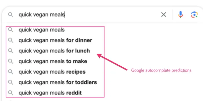 Google autocomplete predictions