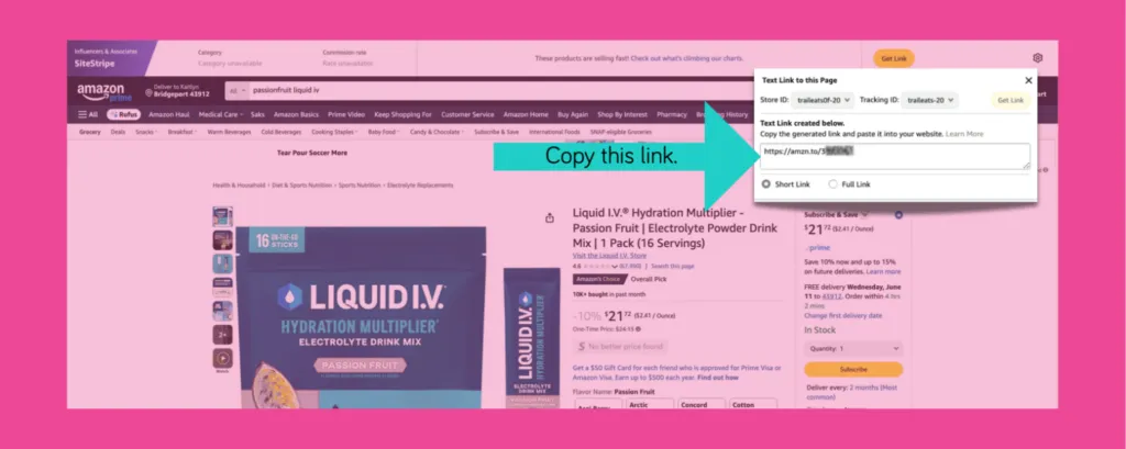 Copy Amazon Text Link.