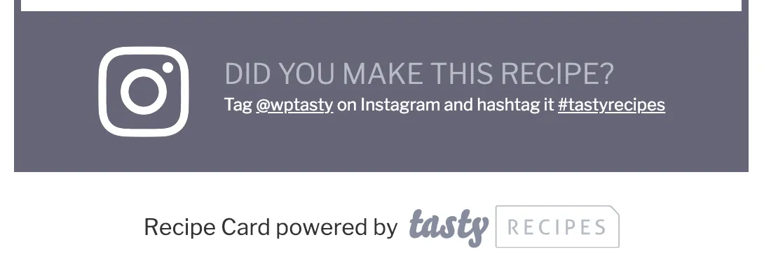 Tasty Recipe social footer with affiliate attribution below it