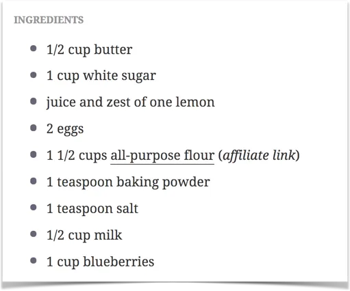 an image showing an affiliate link and affiliate disclosure in a recipe card
