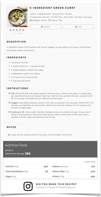 Tasty Recipes Fresh Recipe Card Example