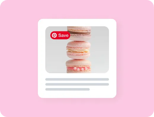 Stack of macaron photos with a Pinterest Save button appearing on hover