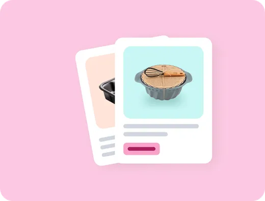 Stacked affiliate product cards with product photos, descriptions, and a call-to-action button