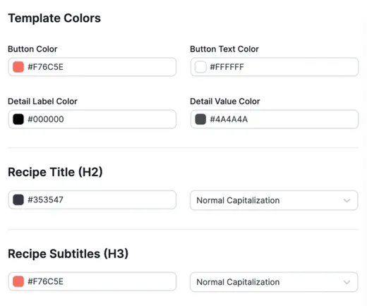 The Tasty Recipes Lite settings screen for choosing a recipe card color scheme