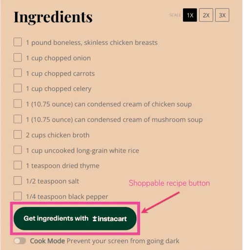 An image showing an Instacart shoppable recipe