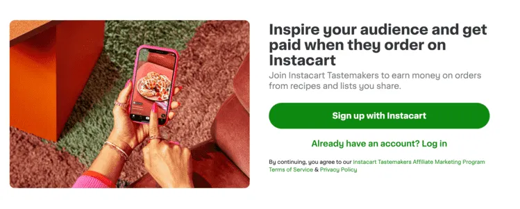 Instacart Tastemakers (Instacart's food affiliate program) banner