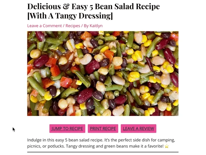 GIF showing a reader clicking the Jump to Recipe button on a food blog and smoothly scrolling down to the recipe card.