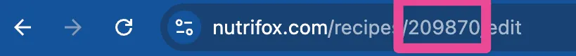An image showing the Nutrifox ID in the recipe URL. In this image, it's a 6 digit number.