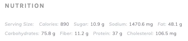 An image showing nutrition data filled out on a Tasty Recipes recipe card