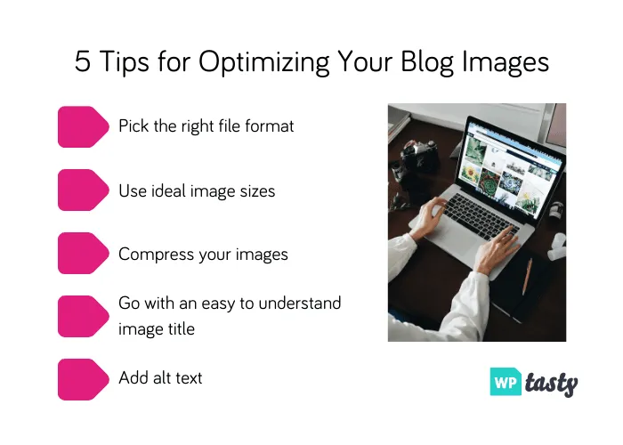 A chart showing 5 quick tips on how to optimize blog images for SEO.