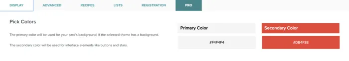 A screenshot showing the colors you can choose for your recipe cards with Create by Mediavine