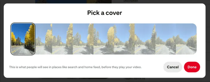 An image showing how to choose your Video Pin cover on Pinterest