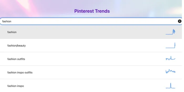 An image of the Pinterest Trends tool search bar, showing an example of searching for "fashion."