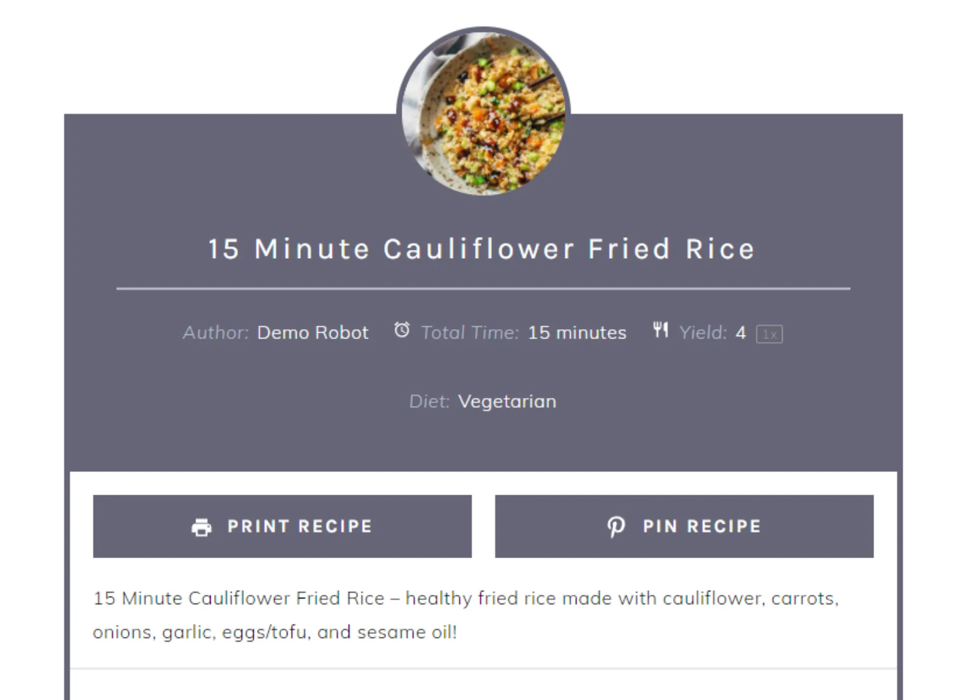 Your recipe is now displaying on your post!