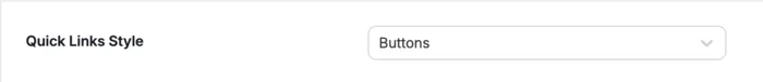 The Quick Links Style settings menu showing the Buttons option selected for top-of-post navigation.