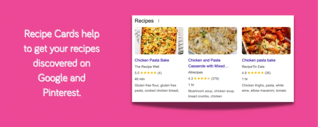 Recipe schema in Google search with star ratings preview